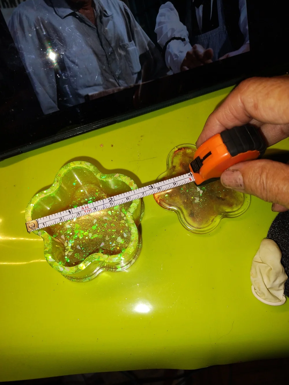 Green Glitter Flower Trinket Dish